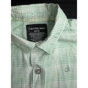 Calvin Klein Kids Pale Green & White Checked Button-Down Dress Shirt Size 8